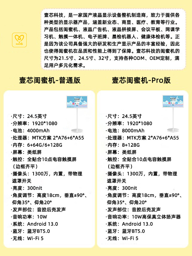 赢咖娱乐科技25寸闺蜜机技术参数